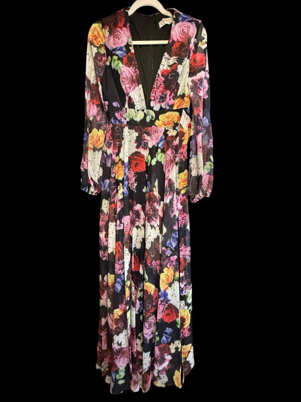 Mac Duggal 55660 Floral Maxi Dress High Slit Formal Bridesmaid Black Tie